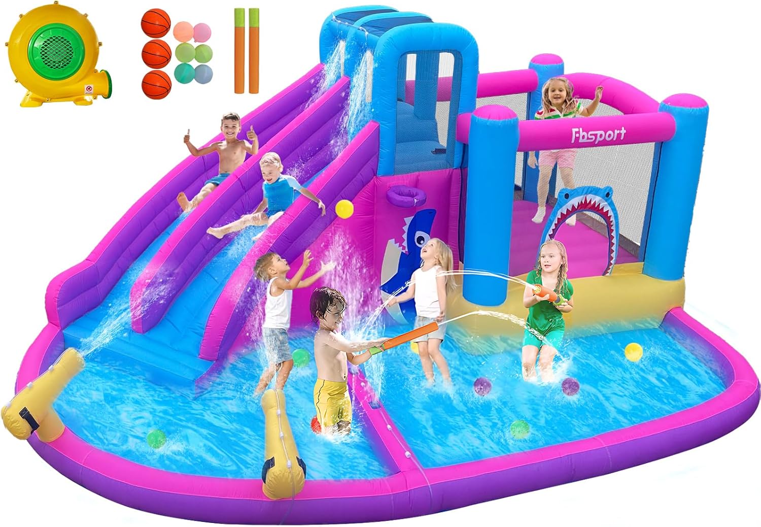 Kids Outdoor Inflatable - منزلق مائي مزدوج قابل للنفخ للأطفال،