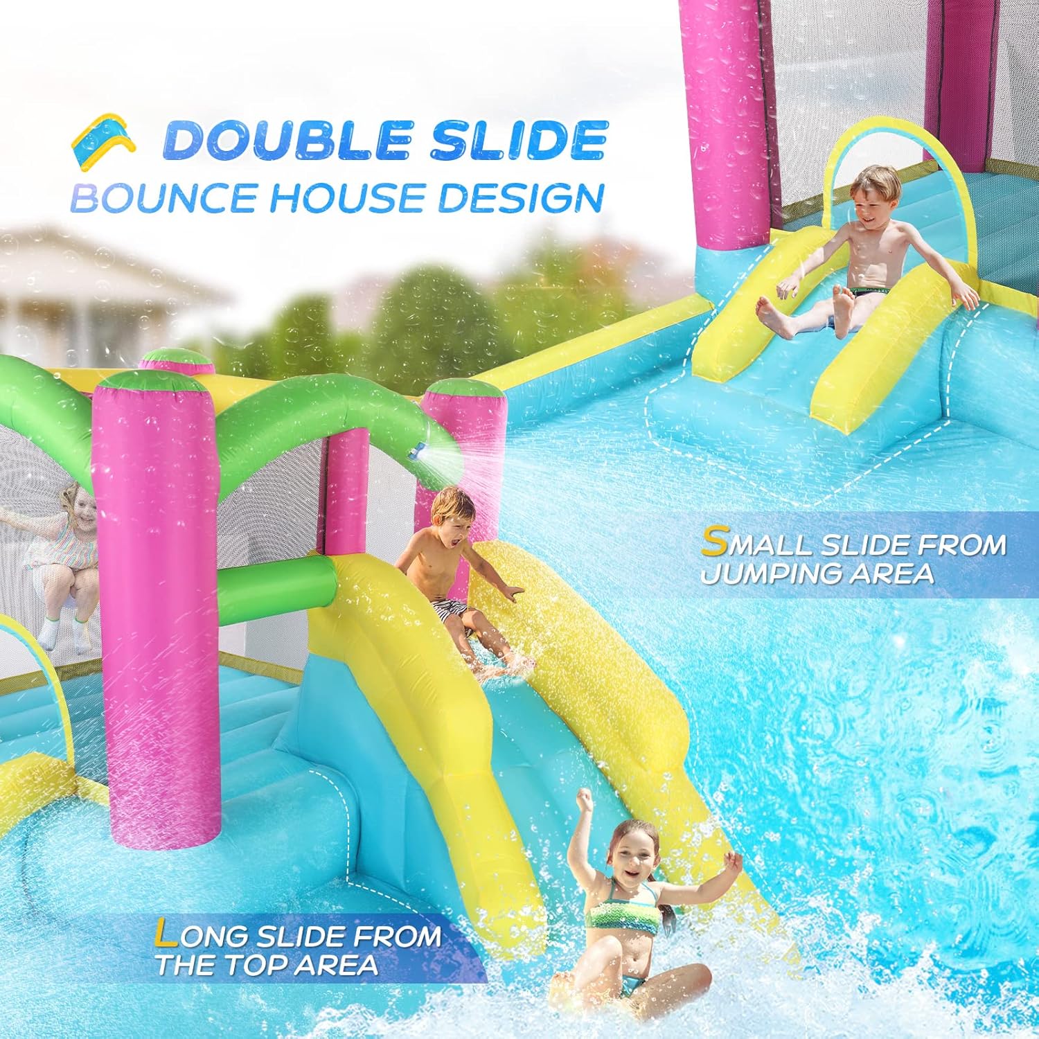 منزل قابل للنفخ مع زحليقة مائي - مراجعة Kids Outdoor Bounce House وسعره